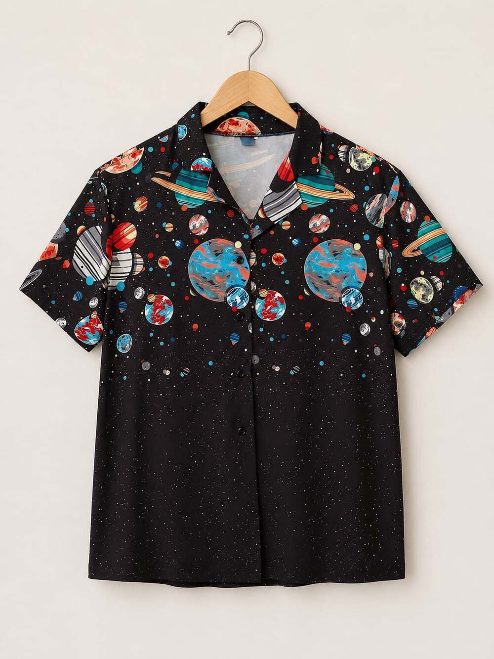SHEIN Space Galaxy Print Short Sleeve Button-Up Shirt